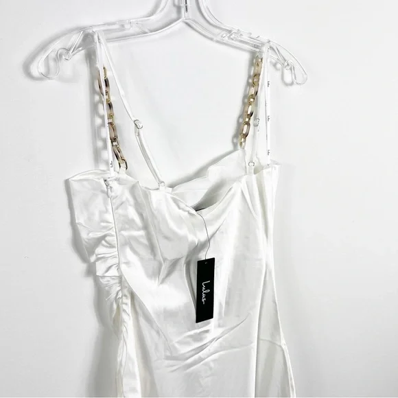 Lulus Blissful Memories White Satin Chain Strap Slip Midi Dress NWT Size Small - Picture 6 of 7